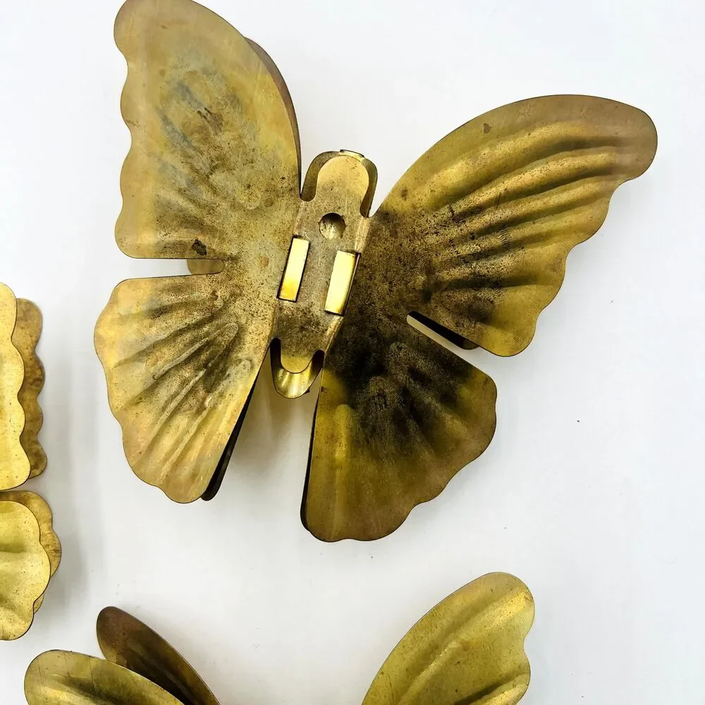 Set Of 3 Vintage Two-toned Aluminum Butterflies. Wall Art. Gold And Copper Color